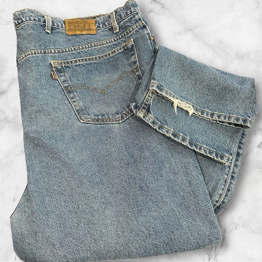 Vintage Levis 540 Brown Tab Relaxed Fit USA Blue Denim Jeans 54x33 Fit 50x32